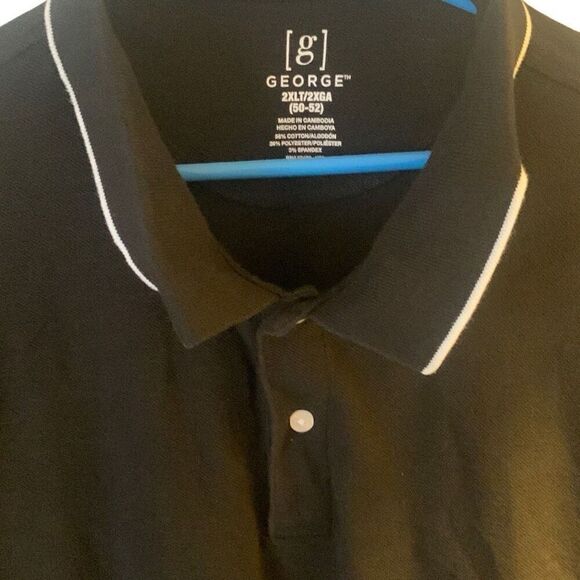 Pre Owned Men’s George Polo Shirt Black With White Accents Sz XXL Classic Style - Picture 6 of 9